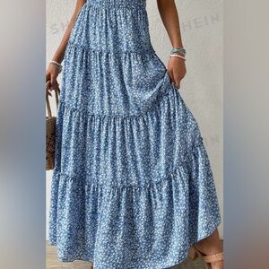 Shein Vcay Floral Print Frill Ruched Skirt